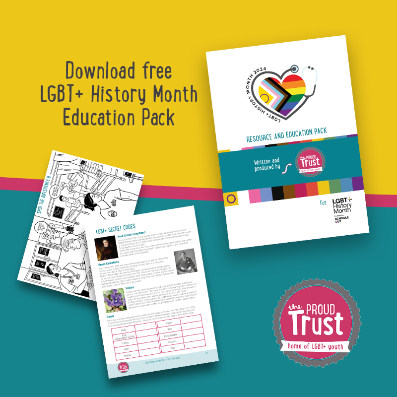download free LGBT+ history month resource and eductaion pack written and produced by The Proud Trust