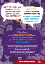 42nd Street flyer for Trauma-informed leadership training sessions