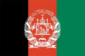 Afghanistan flag - black, red and green vertical stripes with the emblem in the middle