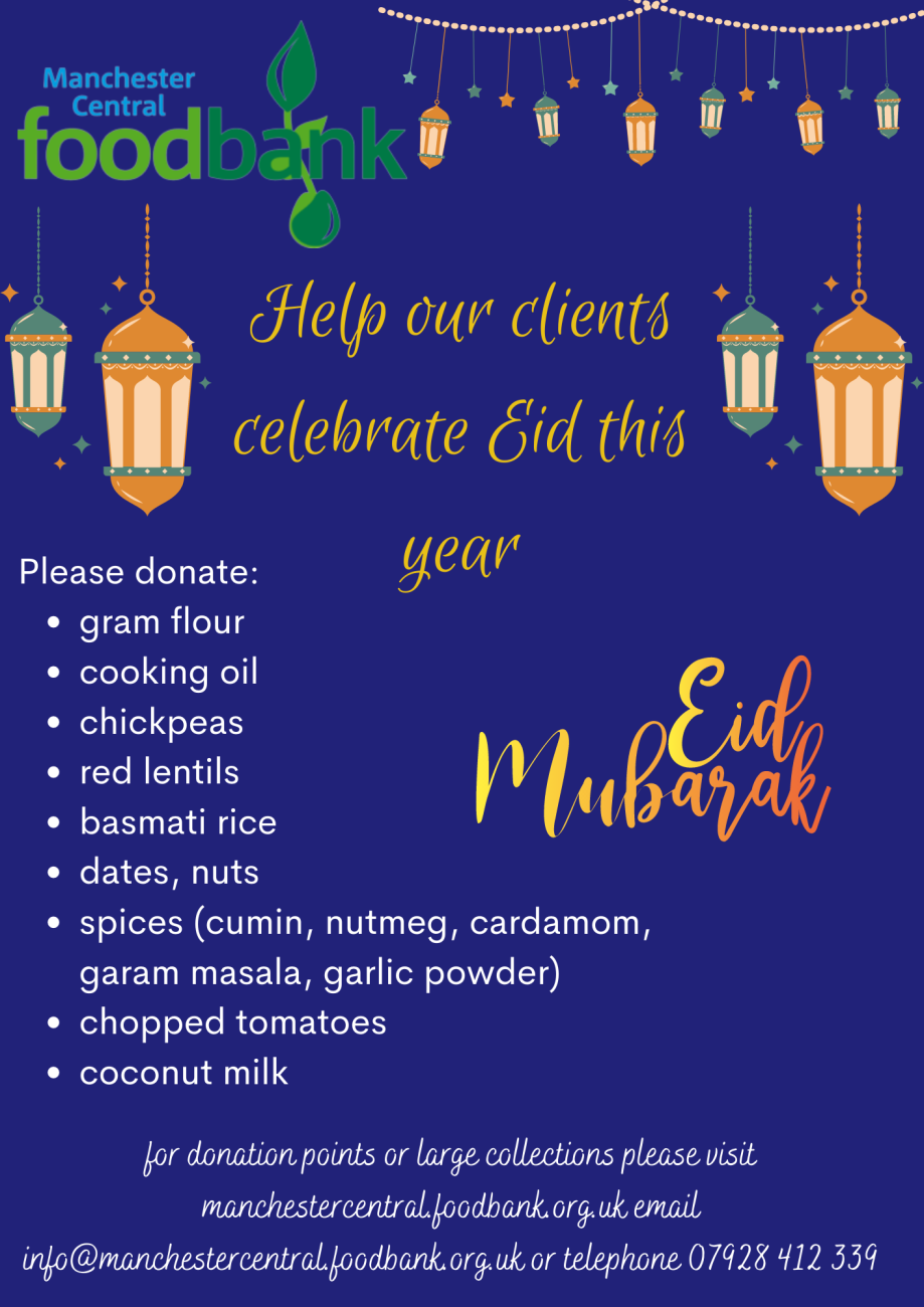 manchester central foodbank donate to celebrate Eid