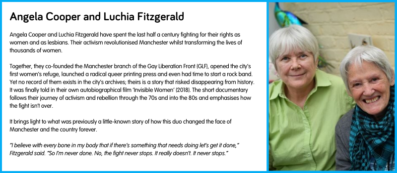 Angela Cooper and Luchia Fitzgerald have spent the last half a century fighting for their rights as women and as lesbians. Their activism revolutionised Manchester whilst transforming the lives of thousands of women.   Together, they co-founded the Manchester branch of the Gay Liberation Front (GLF), opened the city’s first women’s refuge, launched a radical queer printing press and even had time to start a rock band. Yet no record of them exists in the city’s archives; theirs is a story that risked disappearing from history. It was finally told in their own autobiographical film ‘Invisible Women’ (2018). The short documentary follows their journey of activism and rebellion through the 70s and into the 80s and emphasises how the fight isn’t over.   It brings light to what was previously a little-known story of how this duo changed the face of Manchester and the country forever.  “I believe with every bone in my body that if there’s something that needs doing let’s get it done,” Fitzgerald said. “So I’m never done. No, the fight never stops. It really doesn’t. It never stops.”